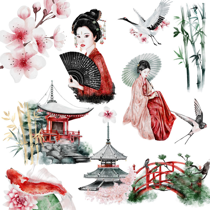 

21Pcs/Pack Japanese Oriental Tradition Vintage Sticker DIY Craft Scrapbooking Album Junk Journal Decorative Stickers