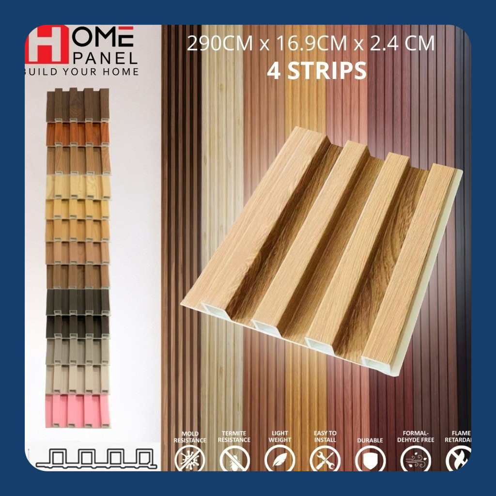 WPC Wallpanel 2,9 meter Wall Panel WPC PVC Woodpanel Panel Aksesoris Dinding Home Panel 4 Strips