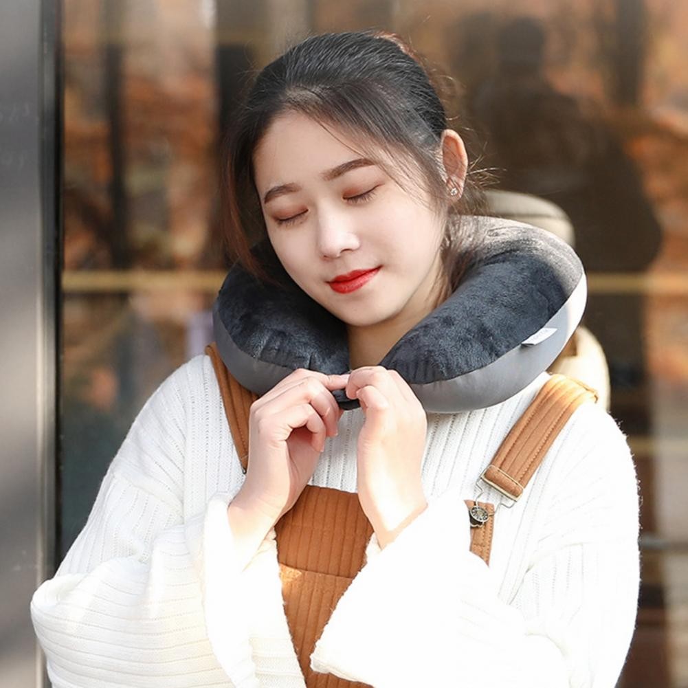 

U-shaped Pillow Memory Foam Thick Elastic Slow Bounce With Hanging Hoop Travel Neck Pillow Adjustable Band Neck Support Pillow