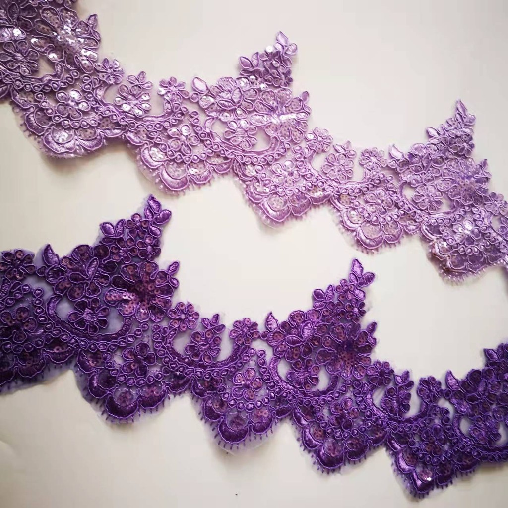 

1Yard Purple Embroidery Sequin Lace Trim for Bridal Wedding Gown Costume Design Lace Mesh DIY Decoration 13cm