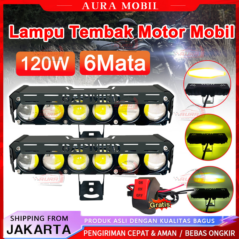 Lampu Tembak Laser Led Foglamp SQL 6 Mata Super Bright Hi Lo 100 Watt Lampu Sorot Motor Mobil