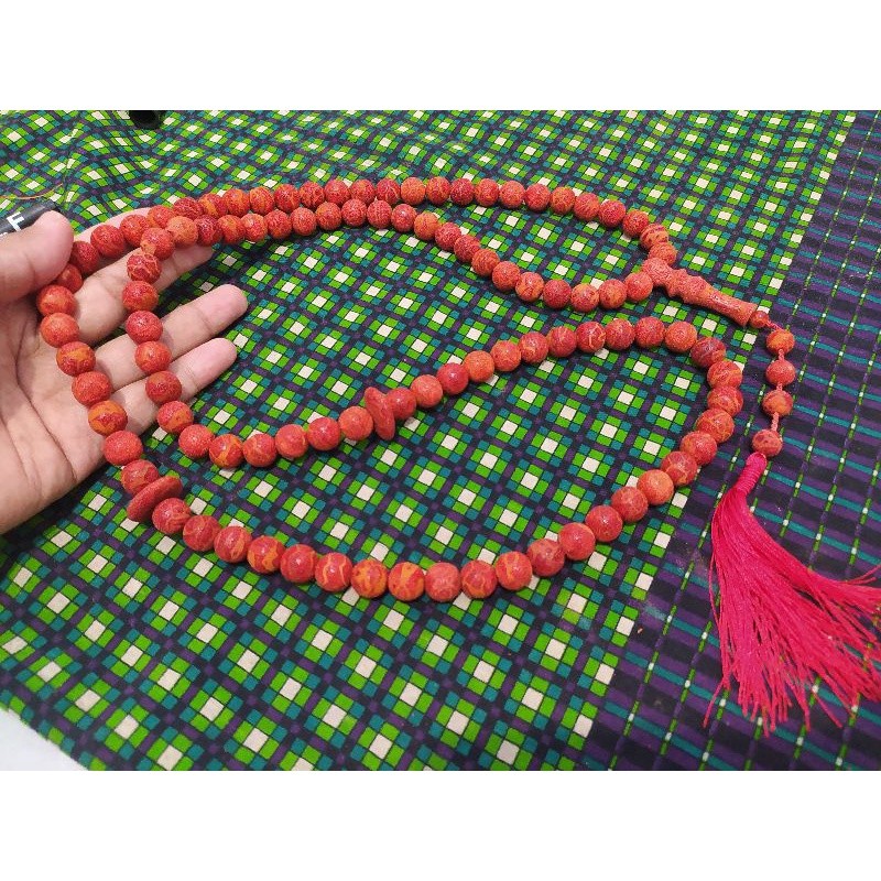 Tasbih Red Coral Marjan Natural Besar Dim 12 mm Asli Original