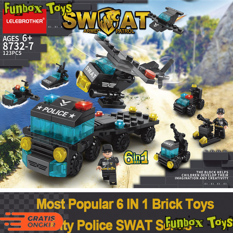 LELE BROTHER Mainan Balok Susun Mobil Tiger SWAT 6in1 LEGO 123 Bricks - 8732-7