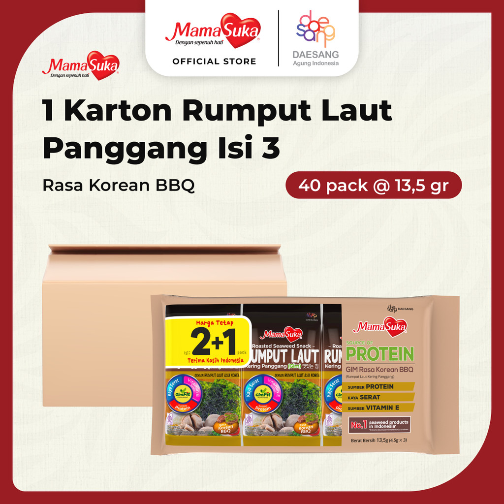 

MamaSuka - Rumput Laut Panggang Barbeque Isi 3 (Karton @ 40 pack)