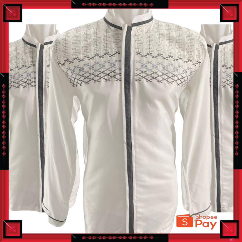 [PREMIUM ORIGINAL] Baju Koko Putih Pria Dewasa Baju Koko Lengan Panjang Bordir Katun Adem