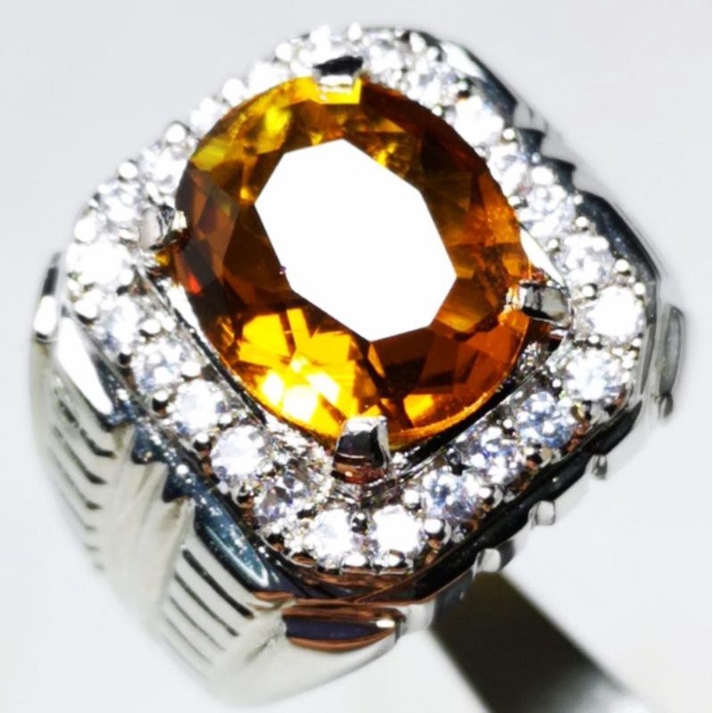 CINCIN PRIA AKIK PERMATA TERMURAH BATU YELLOW CITRINE QUARTZ CHATAM RING PERAK BANGKOK 926 SIAP PAKA