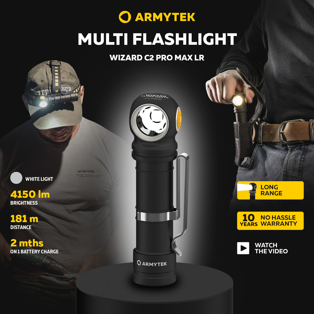 NEW LED Headlamp Armytek Wizard C2 Pro Max LR (Long Range) Rechargeable Multi Flashlight 3 in 1 (F06