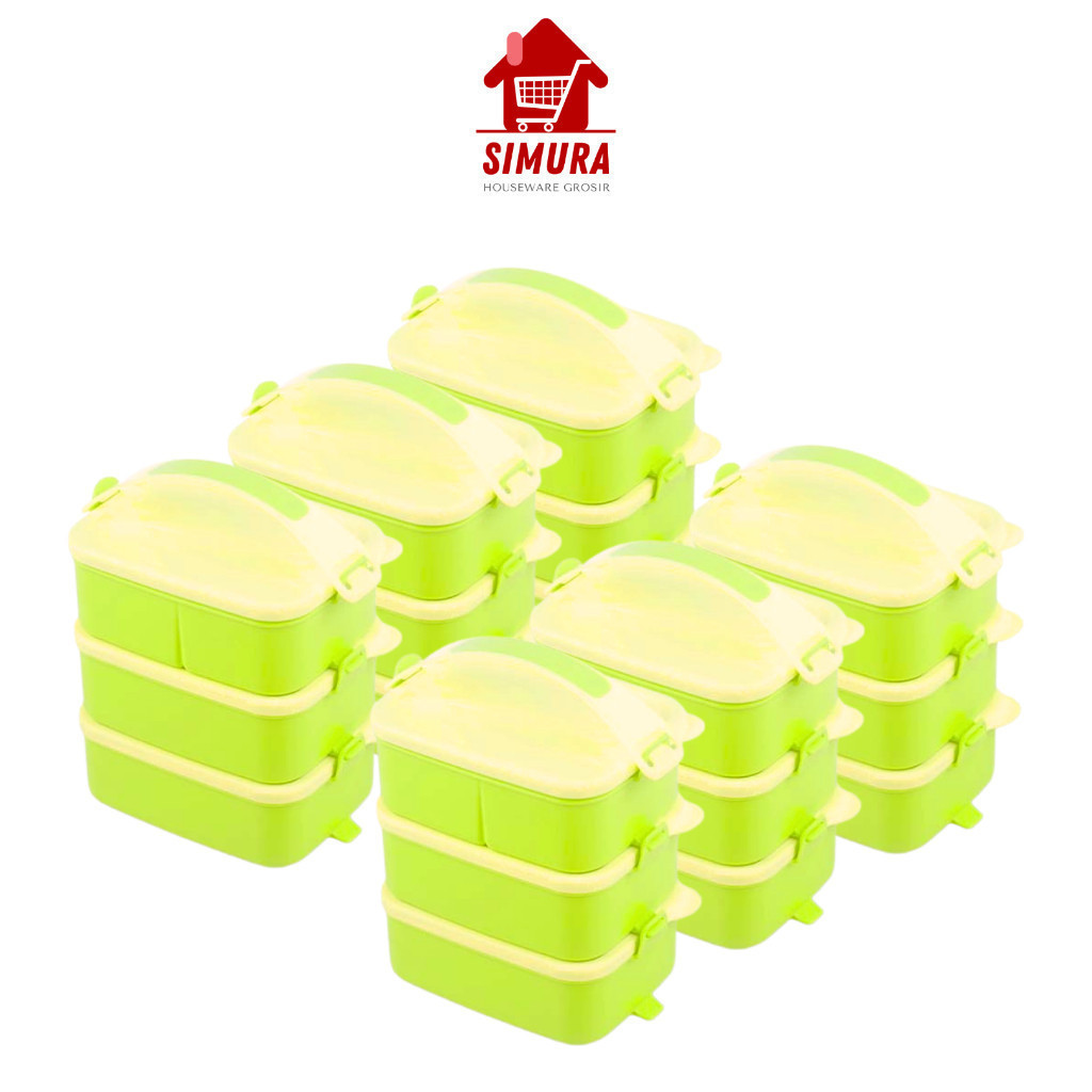 6PCS RANTANG PIKNIK 3 SUSUN HIJAU | BEKAL MAKAN SUSUN PLASTIK ( RPS 9022 H ) #GROSIR