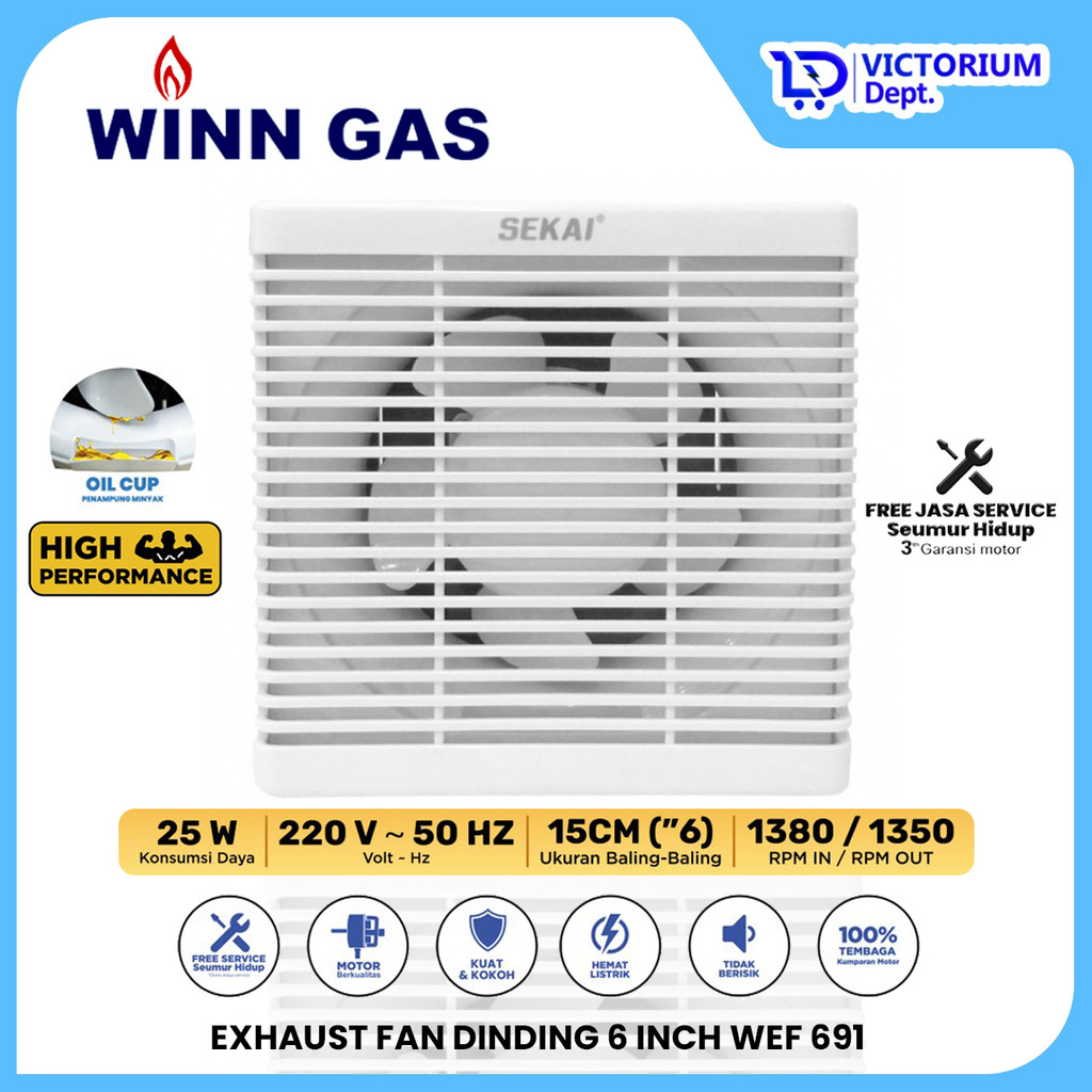 VICTORIUM SEKAI EXHAUST FAN KIPAS ANGIN HEXOS DINDING 6 INCH WEF 691