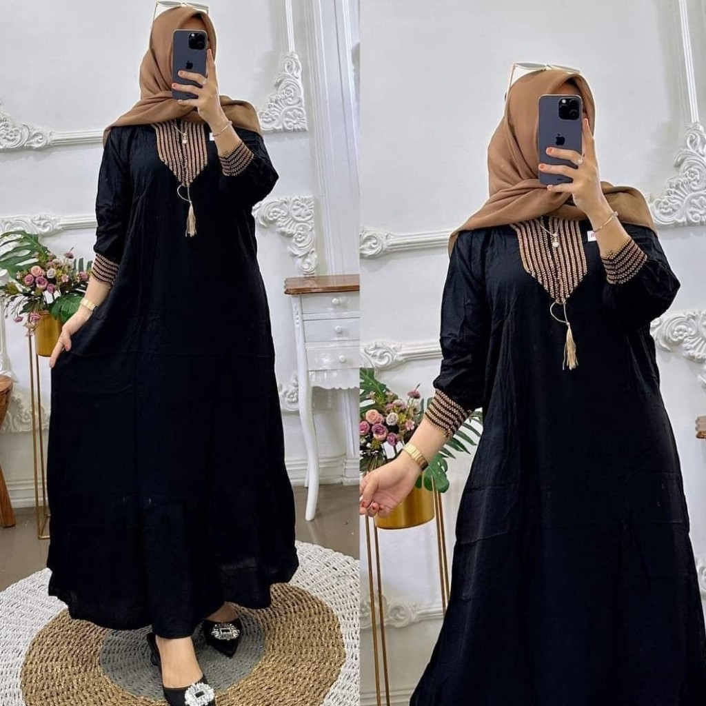[HOT NEW] Gamis Sultan Renda Cotton Rayon Premium Dress Kaftan Arab Polos Simple Busui Friendly Hita