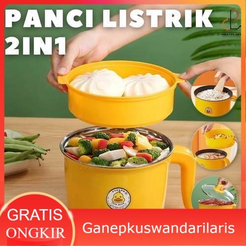 Panci Listrik Pengukus Penggorengan 1.5L 2 Tingkat Alat Masak Mie Electric Portable Fryer Stainless 
