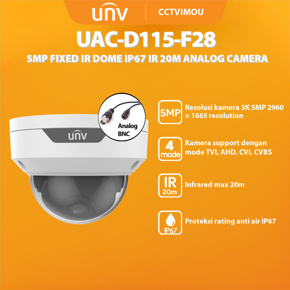 UNV UAC-D115-F28 5MP FIXED IR DOME IP67 IR 20M ANALOG CAMERA
