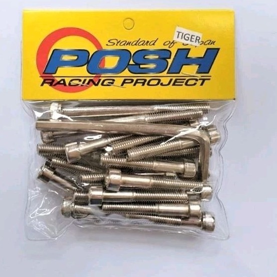 Baut Blok Mesin L Tiger Megapro Set Kiri - Kanan Posh BAUT BLOCK LENGKAP KOMPLIT