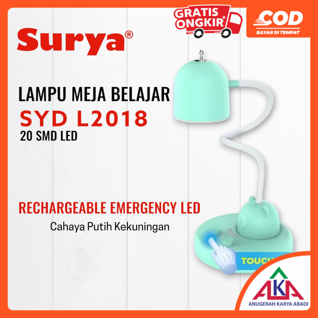 SURYA Lampu Meja SYD L2018 Belajar / Kerja / Baca / Darurat LED Fleksibel Tombol Sensor Sentuh Cas U