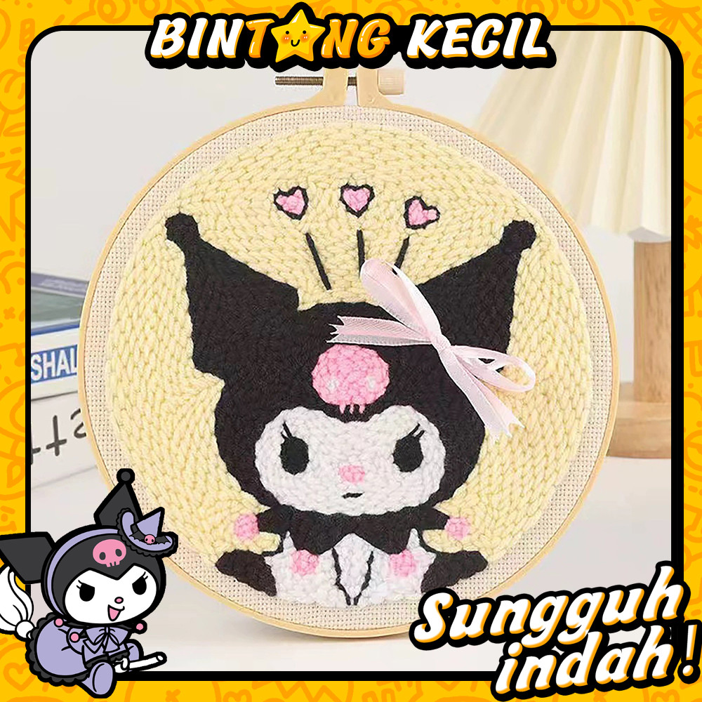 DIY kuromi Paket Sulam Tangan Set / Punch Needle Embroidery Kit Lengkap DIY Paket Sulam Kit Menyulam