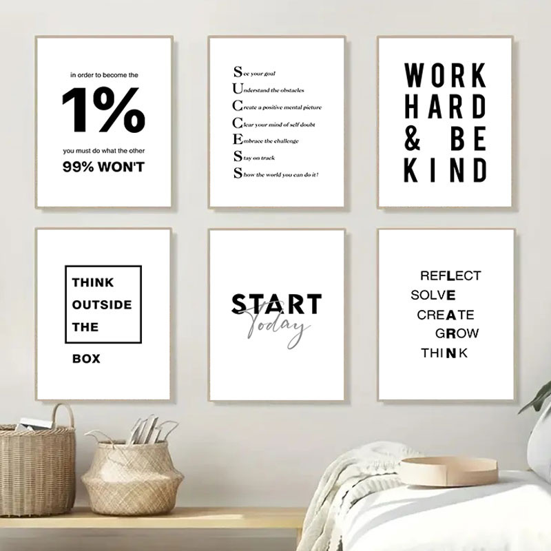 

Simple Black White Inspirational Quotes Canvas Poster Print Modern Wall Decorative Picture for Living Room Office Home Art Decor