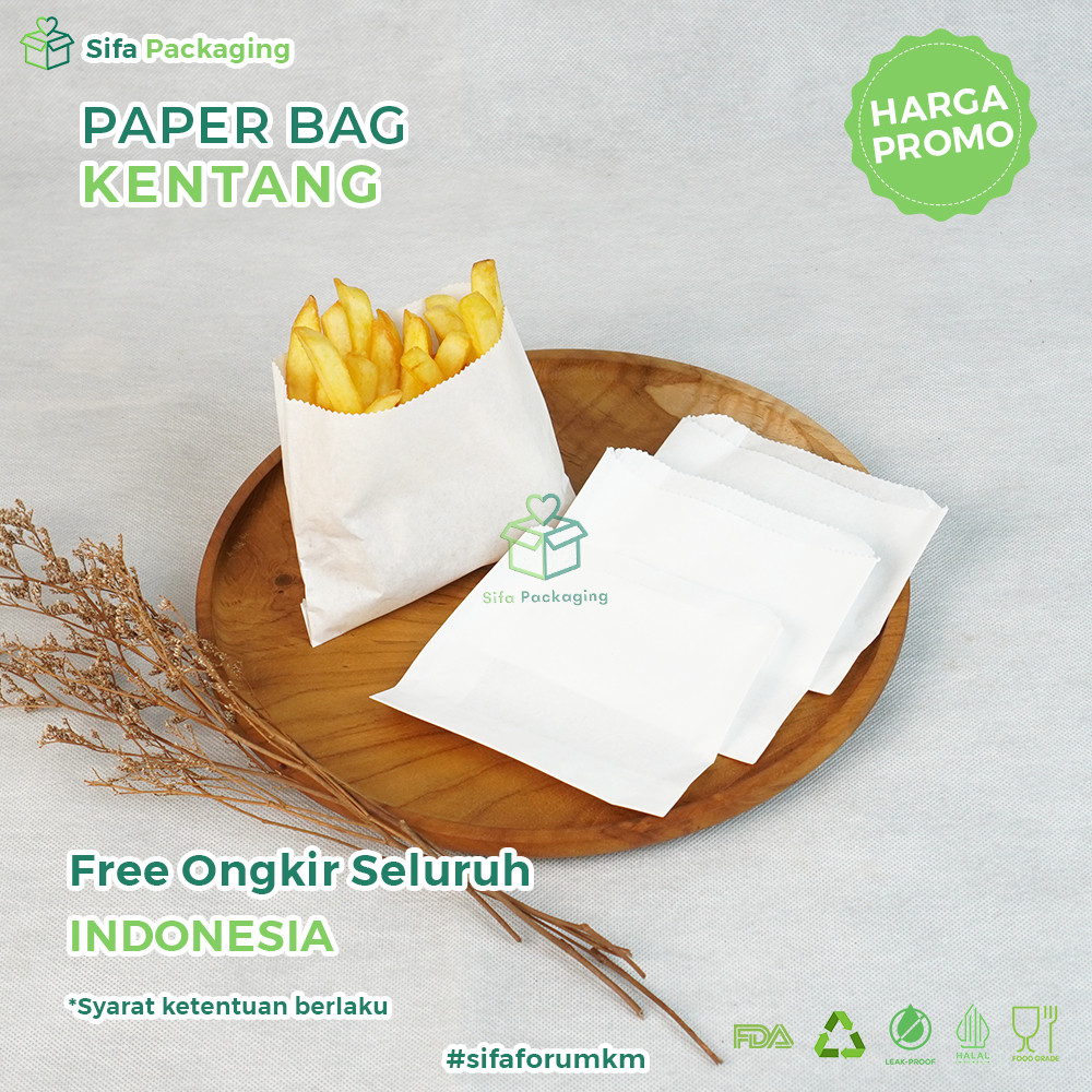 Paper Bag French Fries kantong Kertas Polos Kentang Goreng Kantong Kertas French Fries Snack Kantong