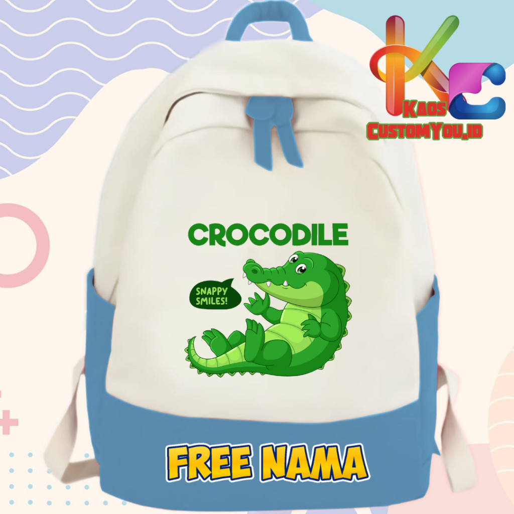Tas Ransel Sekolah Anak Sd/Tk Karacter crocodil free nama Tas Anak Gambar Buaya