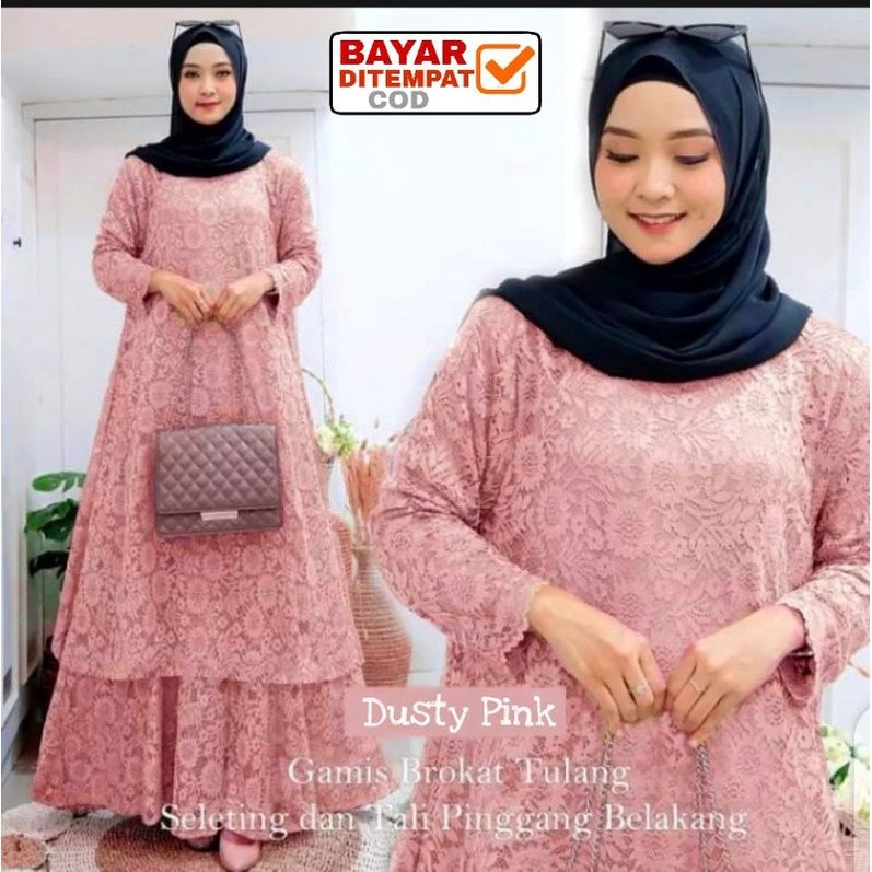 Gamis Brukat Malaysia Baju Kurung Melayu Wanita Modern Fashion Muslim Dress Kondangan Mewah Jumbo Re
