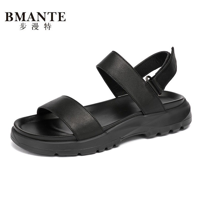 Sepatu Sandal Romawi Pria Musim Panas Kulit Asli Bernapas Sol Tebal Terbuka Jari Velcro Sederhana Sa
