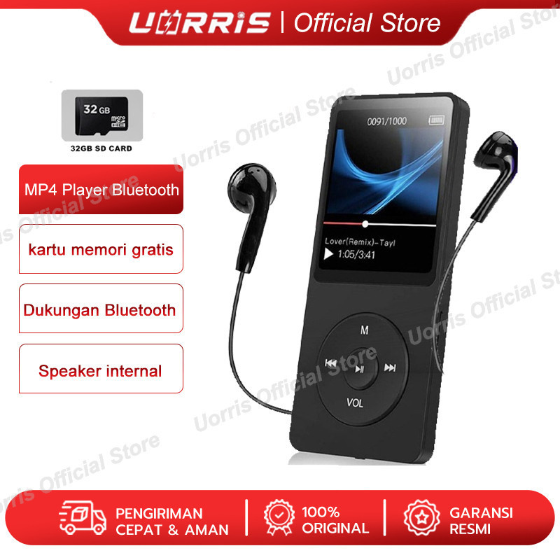 UORRIS MP4 Mini Player Bluetooth MP3 Player Bluetooth Free 32GB Card Pemutar Musik Portabel layar
