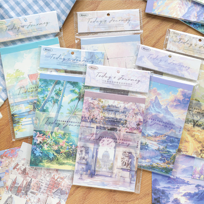

Mr. Paper 6Style 30Pcs/bag Retro Watercolor Sticky Note Book for DIY Memo Pad Punch Card Notes Planner