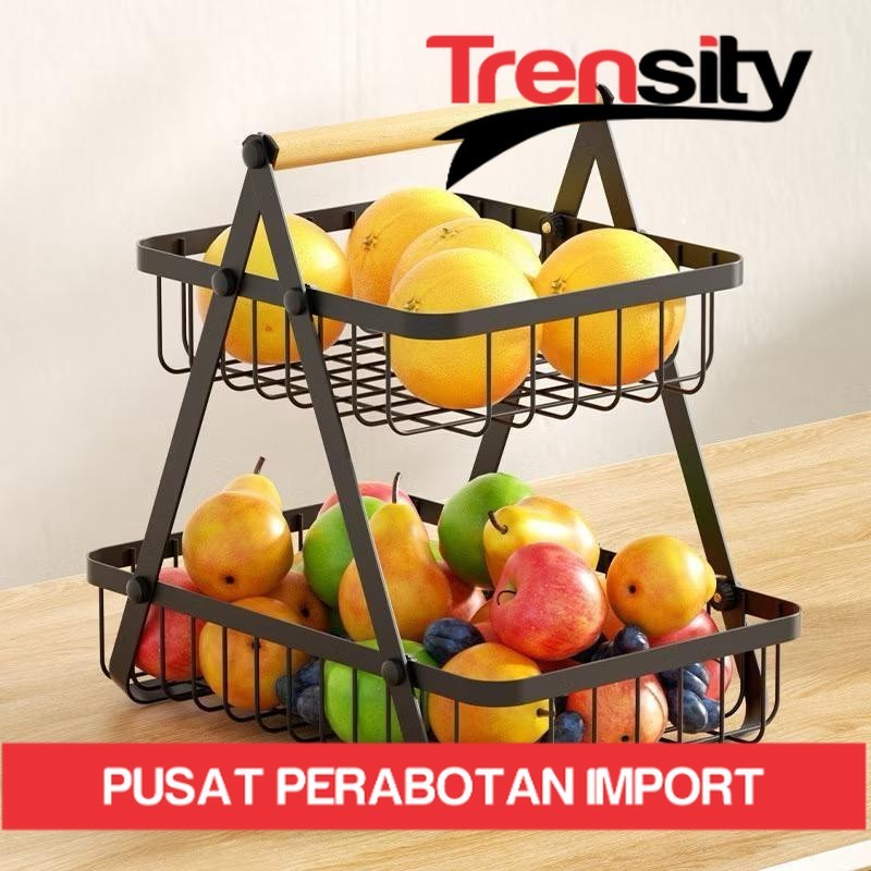 Keranjang Rak Dapur Rak Buah Besi Rak Dapur Besi Kayu Serbaguna Dapur Rak 2 Tingkat Dapur *TRENSITY*