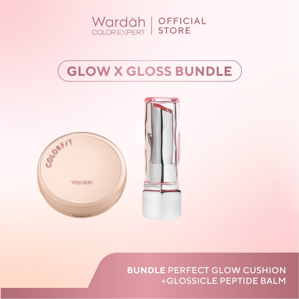 Wardah Paket Glow x Gloss - Colorfit Perfect Glow Cushion + NEW! Glossicle Peptide Balm - Cushion Ta
