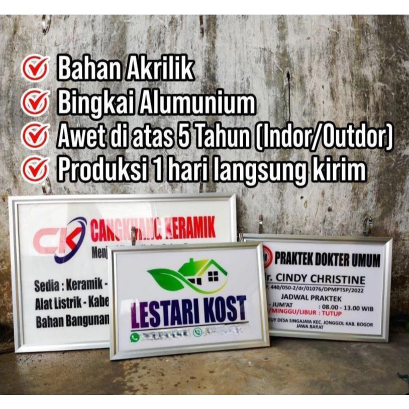 

COD, Plang Acrylic /Papan Dokter/Papan Kantor/Desa/Bidan/Sekolah dll,+ Lis alumunium siap pakai