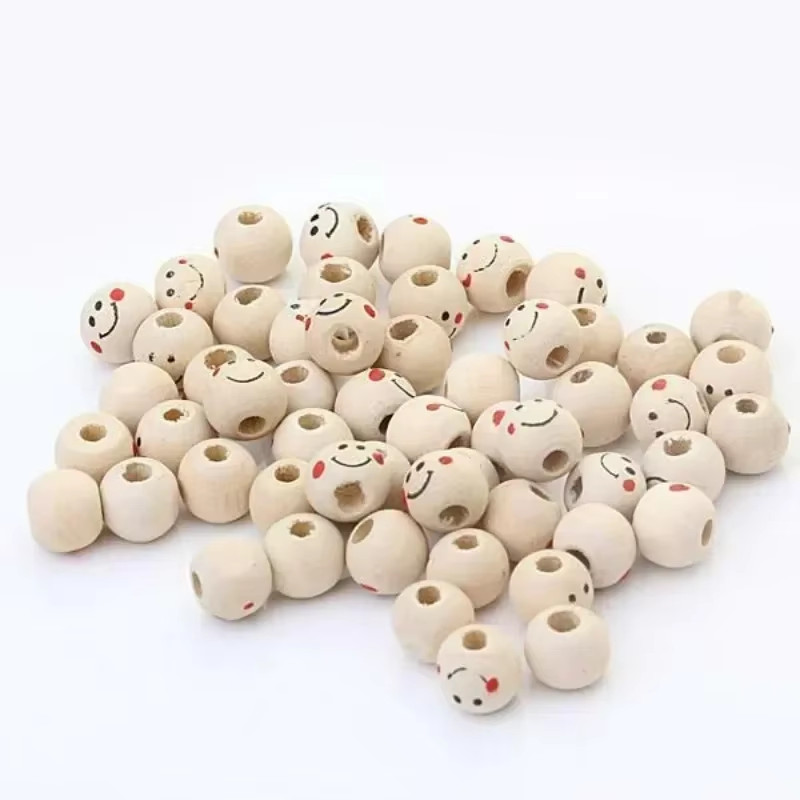 

10/20/30/50/100PCS Cute Smiling Face Doll Head Wood Bead Bead Accessories Madeing 10/12/14/16/20/25mm DIY Accessory Crafts