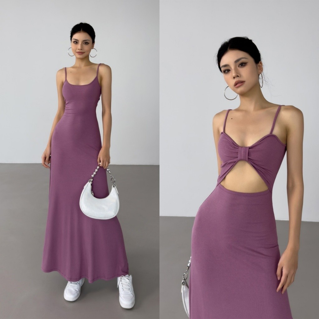 Meirong summer dress purple pantai panjang wanita korea style elegan dinner dress press body import