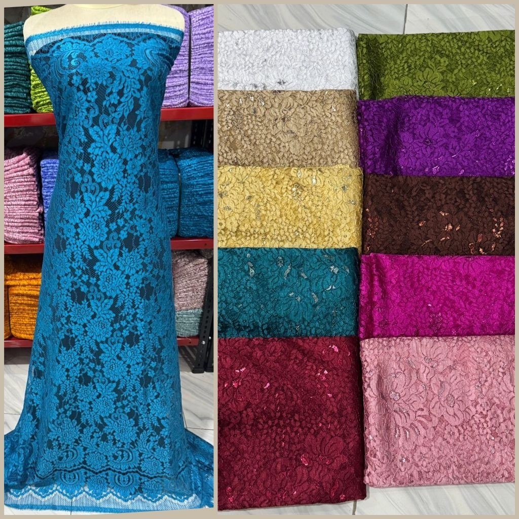 kain brokat semiprancis metalik bahan kebaya semi prancis glossy