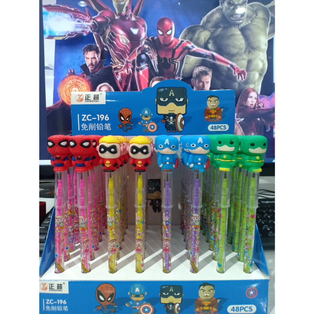 

*KA* PENSIL LANTU BENSIA KARAKTER / PENSIL SAMBUNG SUSUN SUPER HERO AVENGER / PENSIL CABUT (SATUAN) NEW
