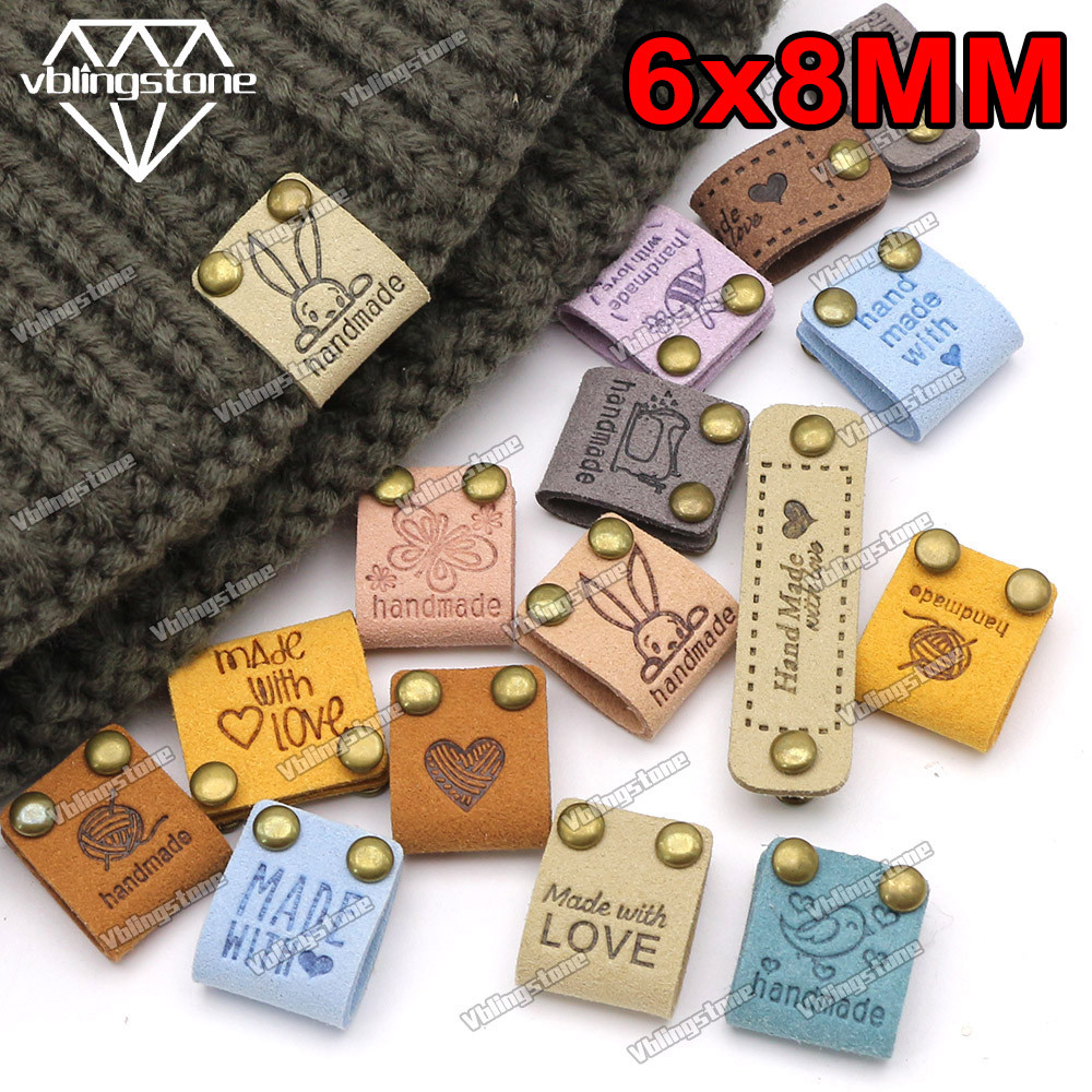 

Leather Label Sets Handmade Labels for Clothes Embossed Tags Label with 6x8MM Metal Double Cap Rivets Stud Sewing Accessories