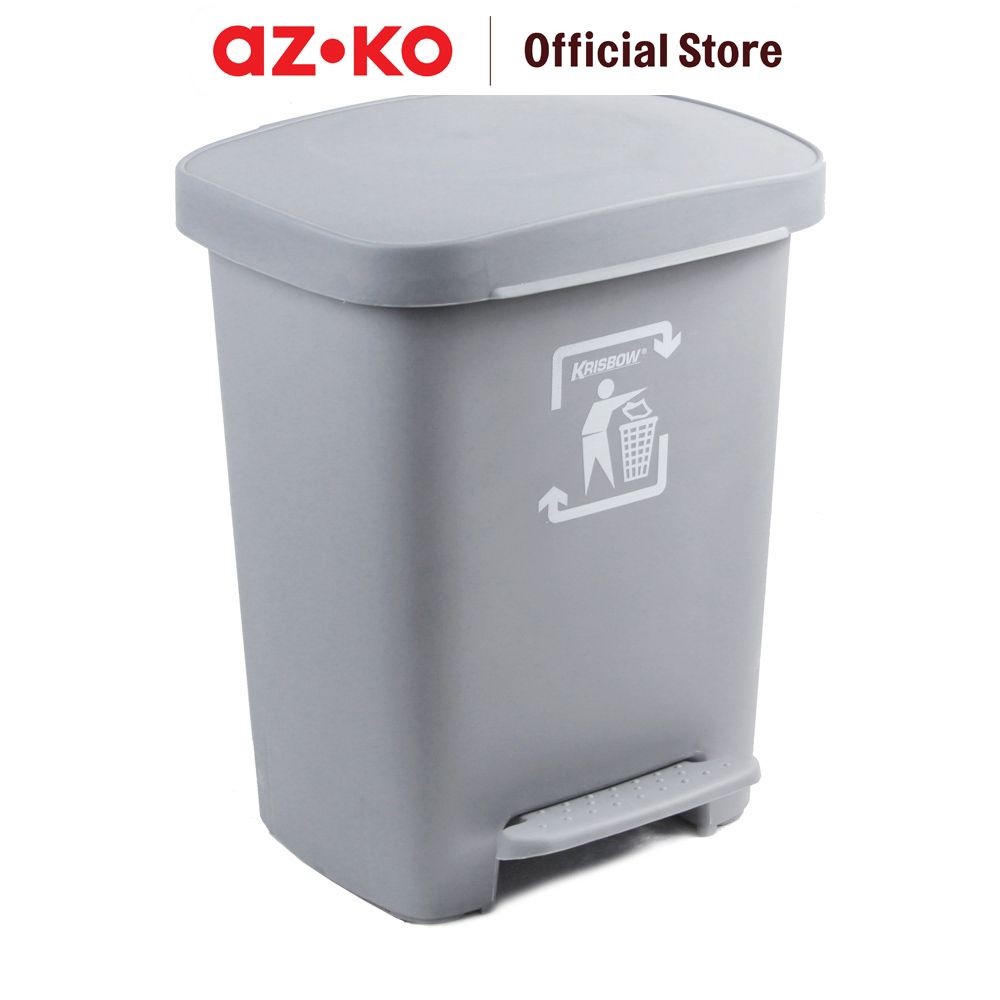 AZKO Krisbow 30 ltr Tempat Sampah Plastik Pedal - Abu Abu Tong Sampah Wadah Pembuangan Set Alat Kebe