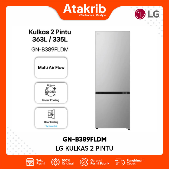 LG KULKAS 2 PINTU GN-B389FLDM Bottom Freezer Door Cooling - Deodorizer - ThinQ 363L / 335L