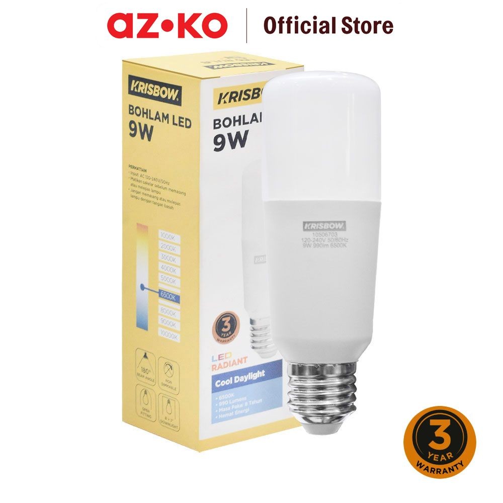 AZKO Krisbow Radiant Bohlam Led Tubular 9 watt - Cool Daylight Bulb Lampu Indoor Outdoor Light Led L