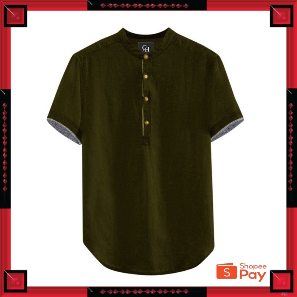 [PREMIUM ORIGINAL] Baju Koko HANAFI Lengan Pendek Pria Warna Hijau Army Polos