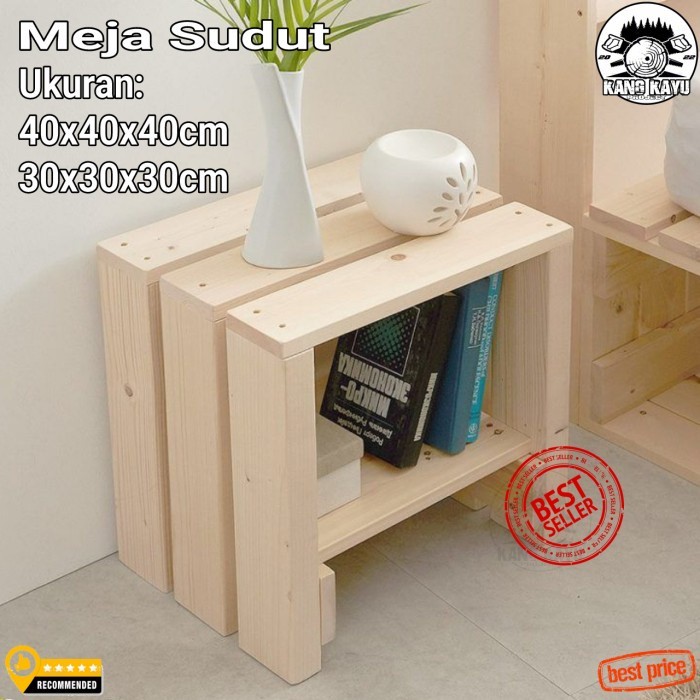Meja sudut kecil dekorasi kayu minimalis jati / mahoni