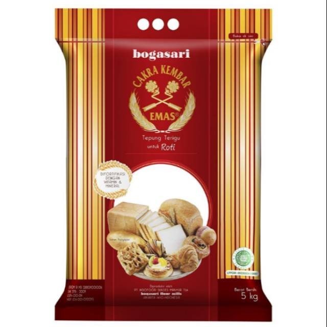 

Tepung Premix Cakra Kembar Emas Bogasari Roti / Mantao / Oriental 5kg - Roti