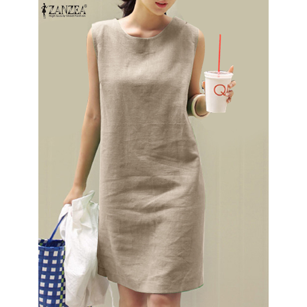 2023 Women Dress Summer ZANZEA Female Sleeveless Loose Mini Dress Office Cotton Party Streetwear Dre
