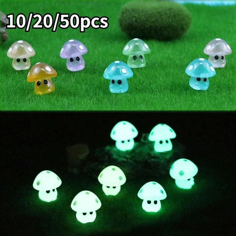 

10/20/50PCS Colorful Glowing Tiny Mushrooms Mini Figurines Miniature Mushroom Statue Glowing In The Dark Fairy Garden Ornament