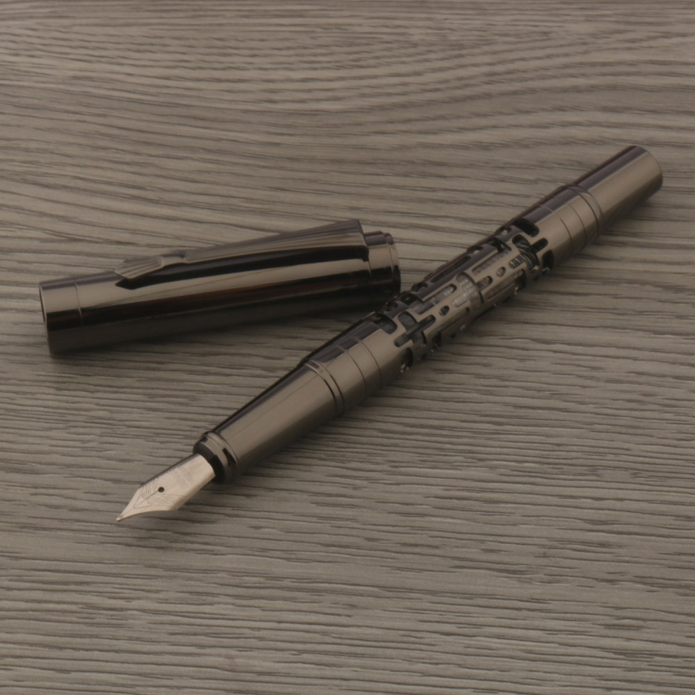

1PC High Quality Brand New Fountain pen Metal Hollow out Gun gray School Student Office Gifts Stationery ink pens