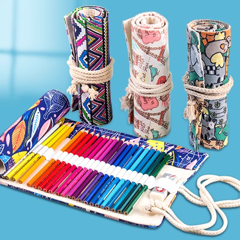 

36/48/72 Holes Roll Art Pencil Case Canvas Student Roll Up Pencil Pen Bag Paint Brush Art Holder Student Supplies Stationery