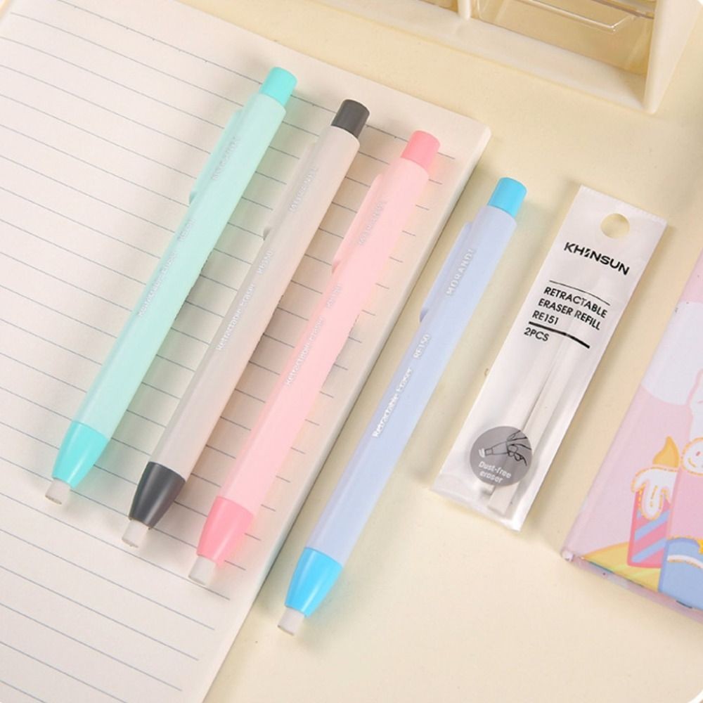 

Creative Press Type Pen Shape Pencil Eraser Retractable Replaceable Core Pencil Rubber Correction Tools School Office Supplies