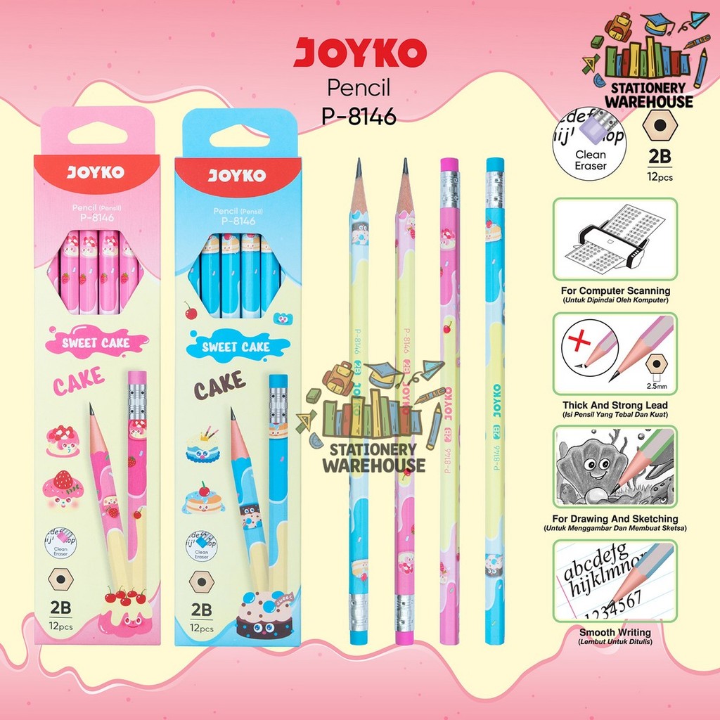 

Pencil Pensil Joyko P-8146 2B 1 Box 12 Pcs Sweet Cake