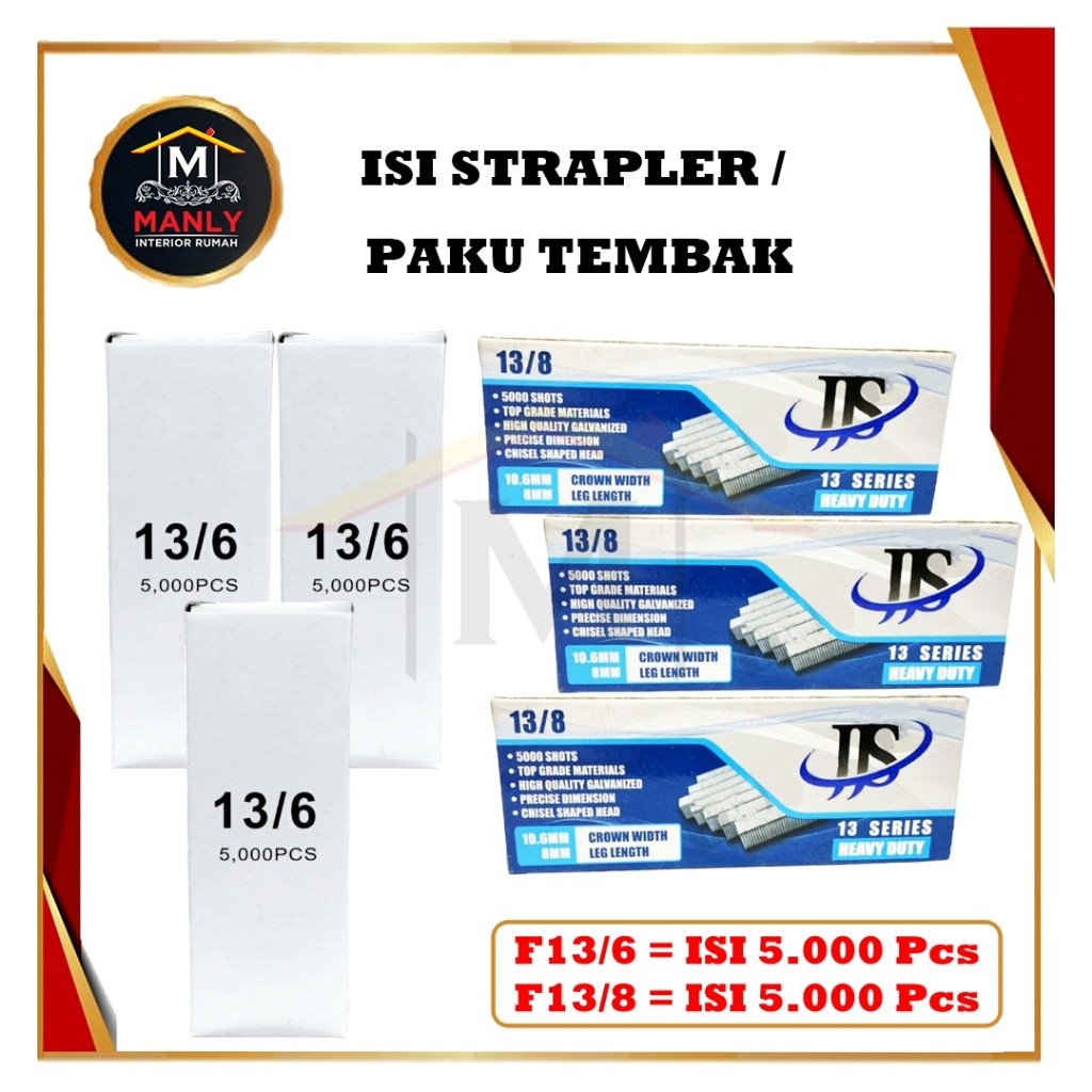 

Isi Staples Tembak 13/8 / dan 13/6 isi 5.000 / Steples Jok Motor / Sofa / Kayu / Triplek