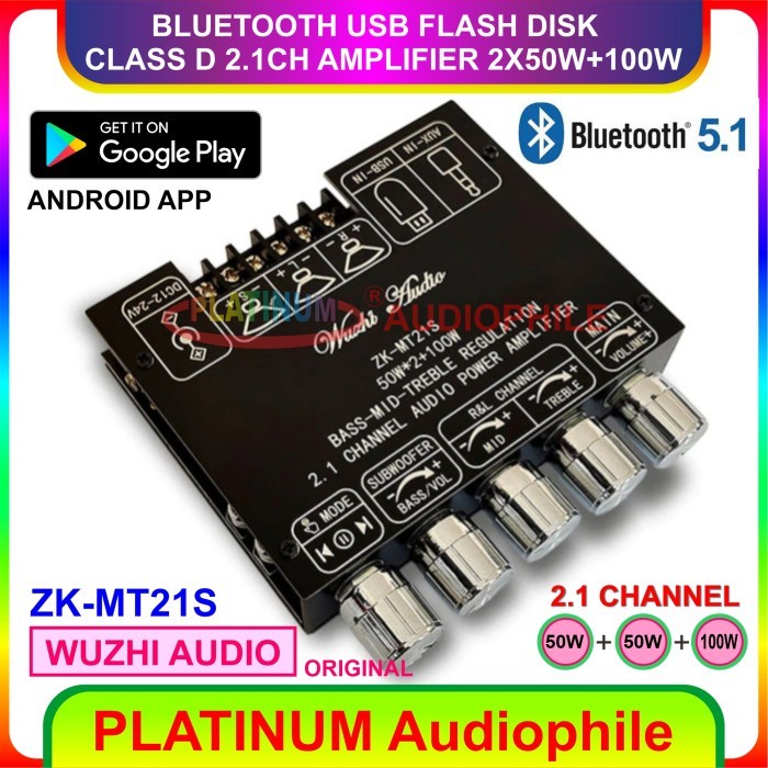 TERLARIS Bluetooth 5.1 Amplifier Class D Hifi Stereo Amplifier 2.1 CH 2x 50W + 100W Original  ZK-MT2