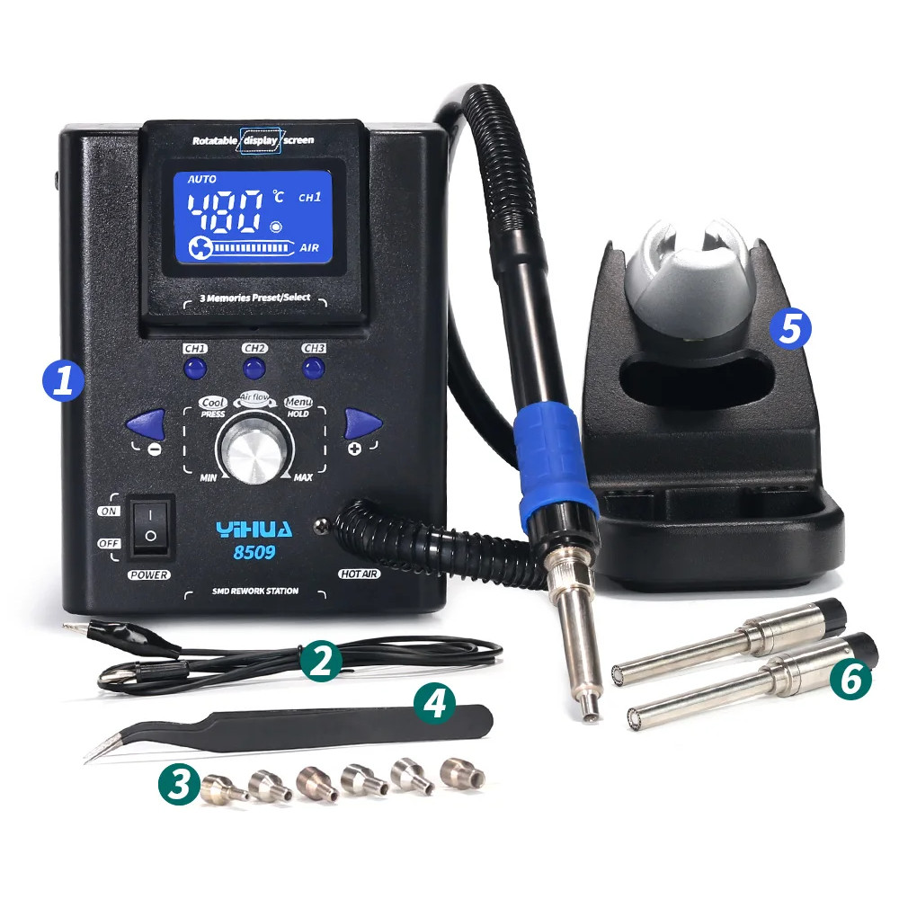 YIHUA 8509 Micro Hot Air  Soldering Station with 3.5/3/2.5/2 mm Nozzle Temperture Adjustable BGA Rew