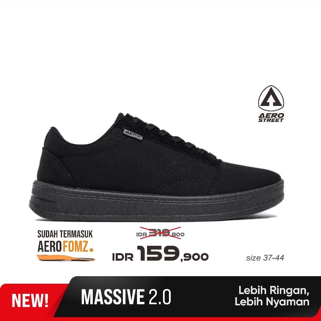 Aerostreet 37-44 Massive Basic 2.0 All Black - Sepatu Sneakers Casual